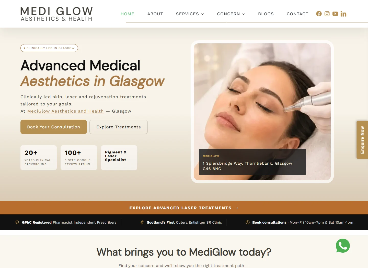 MediGlow Aesthetics homepage developed by Fourdatr